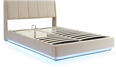 Tweepersoonsbed Tröstiar met LED 160x200 cm beige [en.casa]