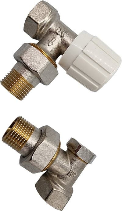 Radiatorconnect manuele radiatorkraan + voetventiel 1/2" x 1/2" haaks.