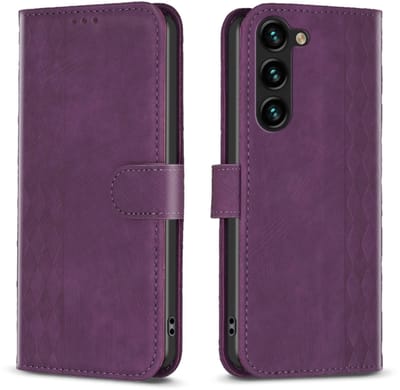 Voor Samsung Galaxy S24+ 5G geruit reliëf lederen telefoonhoesje (paars)