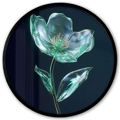 Poster in lijst Rond - Fotolijst 40x40 cm - Posters - Bladeren - Bloem - Glazen - Donkerblauw - Ronde posterlijst zwart - Decoratie - Wanddecoratie woonkamer - Muurdecoratie slaapkamer