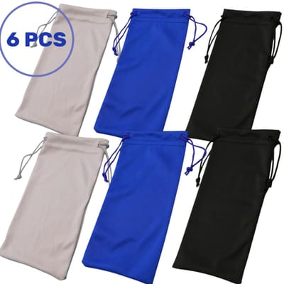 6 stuks - Brillenzakjes van Microvezel - 18 x 9 cm - Blauw, Zwart & Grijs - Zachte Opbergtas met Dubbel Trekkoord voor Brillen, Zonnebrillen, Mobiele Telefoons, Oordopjes, Scheermesjes & Accessoires - Lichtgewicht & Draagbaar - Ideaal voor Reizen