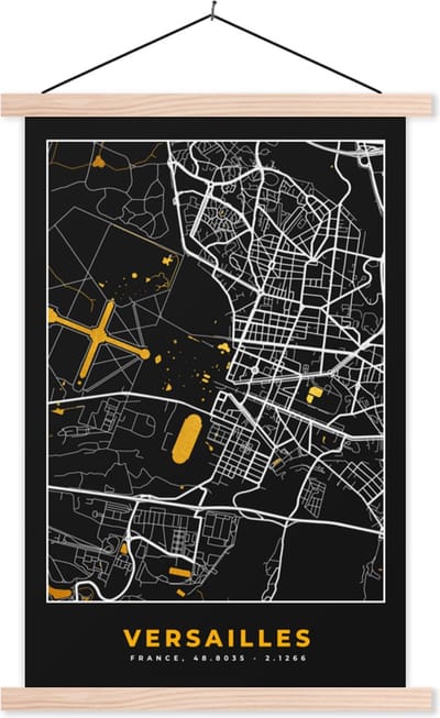 Posterhanger incl. Poster 40x60 cm - Schoolplaat - Plattegrond – Kaart – Stadskaart – Frankrijk – Versailles - Textielposter - Blanke latten - Stadskaart