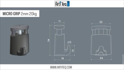 Ophangset Twister 2mm perlon met micro grip 2 mm max 20kg 150 cm artiteq