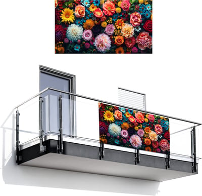 Balkonscherm 200x110 cm - Balkonposter Bloemen - Planten - Kleurrijk - Balkon scherm decoratie - Balkonschermen - Balkondoek zonnescherm