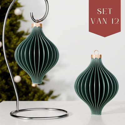 Fleuriek – Luxe kerstballen set van 12 – Groene kerstornamenten, onbreekbare kunststof kerstballen met glanzende afwerking – Klassieke kerstboomdecoratie