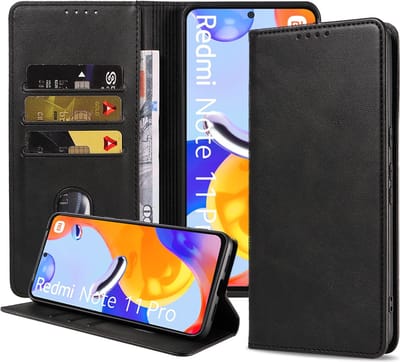 Smartphonica Telefoonhoesje geschikt voor Xiaomi Redmi Note 11 Pro / 12 Pro 4G kunstleren Hoesje met Magnetische sluiting en Pasjeshouders Book Case met Klepje - Zwart geschikt voor Xiaomi Redmi Note 11 Pro;Xiaomi Redmi Note 12 Pro 4G