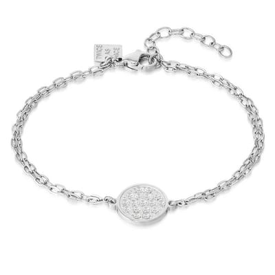 Twice As Nice Armband in edelstaal, cirkel met witte kristallen 15cm+3cm