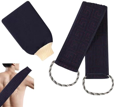 Dailygoods- Rugschrobber 90 cm - Dubbelzijdige Lichaamsscrubber - Exfoliërende Badborstel - Zachte Doucheriem - Handgrepen - Diepe Lichaamsreiniging - Lichaamsborstel