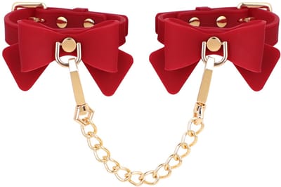 Smart Moves - Siliconen Handboeien met Strik en Gouden Ketting - Rood