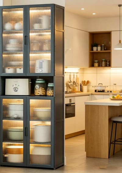 Vrijstaande voorraadkast 175 cm hoog met 7 legplanken en 2 deuren7 opslagniveaus houdt keukenartikelen netjes verborgen multifunctionele opbergkast voor voedsel keuken en woonkamer compact ruimtebesparend bergmeubel