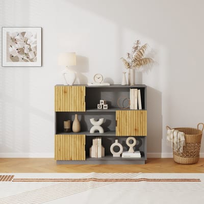 Boekenkast Verhundar 102x120x30 cm grijs en houtkleurig [en.casa]