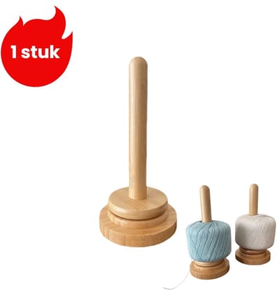 1 artikel - Houten garenhouder - Garenkloshouder voor op het bureau - Opbergrek - Houten spoelwinder - Houtkleur