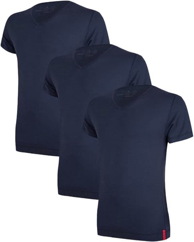 Undiemeister T Shirt Heren - Slim Fit T-shirt - 3-Pack - Storm Cloud (Donker blauw) - Tencel - Zijdezacht - Ademend - Anti-Bacterieel - Korte mouwen - V-Hals - Maat S