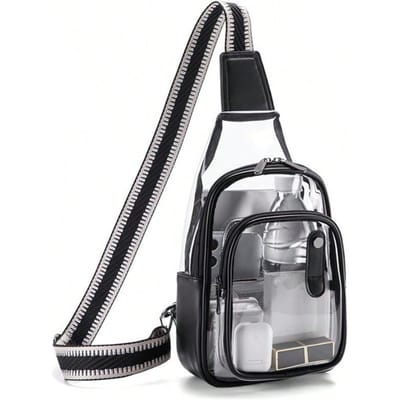 Sac à bandoulière visuel transparent en PVC, sac bandoulière transparent, sac de poitrine pour femme noir