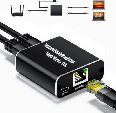 QUOVO® Internet Splitter - Netwerk Spiltter - Internetkabel - Zwart - 12cm x 9cm x 3cm