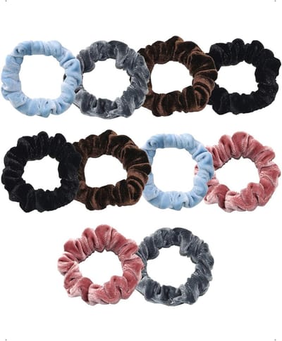 Set van 10 Zachte Velvet Scrunchies voor Vrouwen - Dunne Elastische Haarbanden voor Minder Frizz en Comfortabele Ponytails in Diverse Kleuren zoals Roze, Zwart, Blauw, Bruin en Grijs