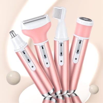 Gezichtsepilator voor Vrouwen- 4-in-1 Oplaadbare Gezichtsepilator voor Vrouwen- Oksel-Neus- Wenkbrauwhaarverwijderaar- epilator-Verwijderbare en Wasbare Kop-roze