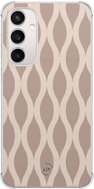 Shockproof hoesje - Geschikt voor Samsung Galaxy S23 FE - Abstract beige - Extra sterke case - TPU/polycarbonaat - Print / Illustratie - Beige, Transparant