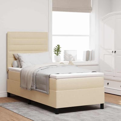 vidaXL - Boxspring - bed - met - matras - met - hoofdeinde - Crème - 90 - x - 190 - cm - Stof