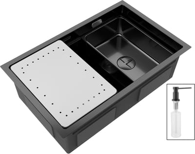 CECIPA max Spoelbak Antraciet 70x44CM - Spoelbak Keuken Met Zeepdispenser - Multifunctionele Spoelbak - Spoelbak Met Afdruiprek - Spoelbakken Keuken - Wasbak Keuken - RVS