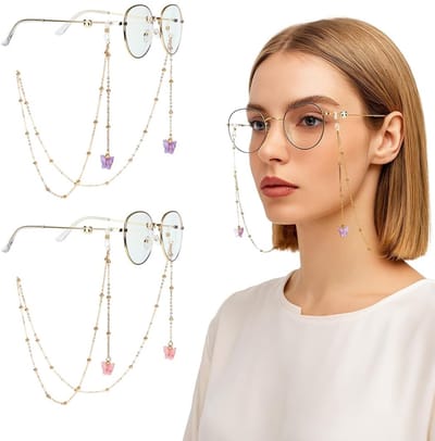 Dailygoods- Brillenketting Antislip - Brillenkettingen Dames - Brillenkoord Verstelbaar - Brillenkoord Kind - 2 Stuks - Robuuste Kwaliteit met Vlinderhanger