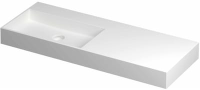INK United Wastafel Porselein Links Zonder Kraangat incl. Porseleinen Click Plug en Verborgen Overloop Systeem - 1200x450x110 mm - Mat Wit