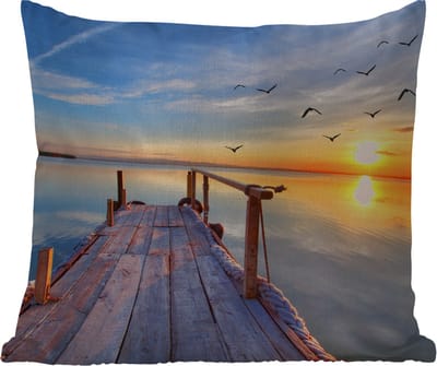 Tuinkussen - Water - Steiger - Vogels - Zonsondergang - Horizon - 40x40 cm - Weerbestendig