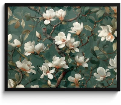 Poster in lijst - Fotolijst 80x60 cm - Posters - Bloemen - Takken - Wit - Klassiek - Posterlijst zwart - Decoratie - Wanddecoratie woonkamer - Muurdecoratie slaapkamer