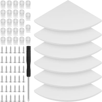 Set van 6 Zwevende Hoekplanken - 25 cm Witte Hoekplanken met Spoorloze Bevestiging, Driehoekig Ontwerp voor Badkamer, Slaapkamer en Woonkamer Decoratie
