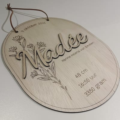 Geboortebord type Madée - Muurdecoratie kinderkamer - Kraamcadeau - cadeau babykamer