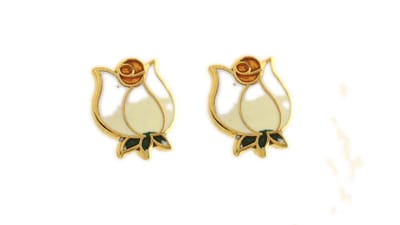 Behave - Oorringen dames - roosmotief - wit - 1 cm