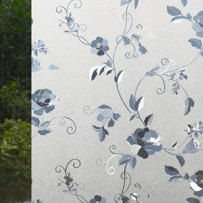 1 Rouleau Film Décoratif 3D Fleur Pivoine pour Fenêtre, Film d'Intimité Amovible Protection UV Verre de Fenêtre pour Salle de Bain Maison Bureau 5m gray