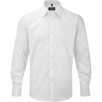 Russell Heren Visgraat Werkshirt met lange mouwen (Wit)