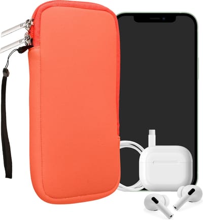 kwmobile telefoontasje universeel geschikt voor XXL - 7" smartphones - 17,7 x 8,5 cm - Hoesje met rits en polslusje -In neon koraal -