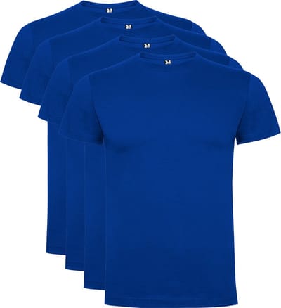 4 Pack Dogo Premium Unisex T-Shirt merk Roly 100% katoen Ronde hals Konings Blauw, Maat S