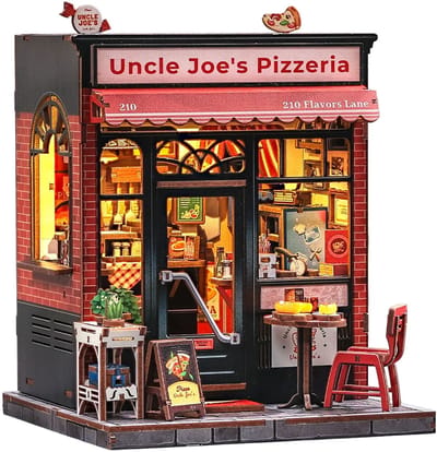 CuteBee Miniatuurhuisje - Modelbouw - Modelbouwpakket - 3D Houten Puzzel - DIY Bouwpakket Volwassenen - Constructiespeelgoed - Uncle Joe's Pizzeria