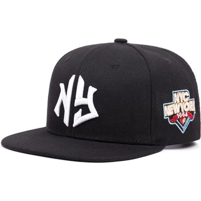 Nieuwe Platte Rand Hoed Letter Ny1664 Geborduurd Buiten Vrije Tijd Forens Zonbescherming Hoed Straat Pop Hiphop Hoed Uniseks Baseballpet black