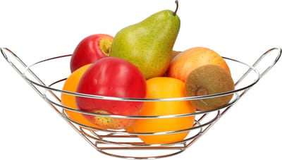 fruitschaal - zilver - metaal - 33 x 27 x 12 cm - rond - fruitmanden - Basic model - Draadmand