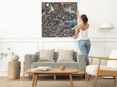 Doodle haven schilderij | Haven van creatieve chaos: verbeelding tot leven gewekt in kunstwerk | Kunst - 30x30 centimeter op Dibond | Foto op Dibond