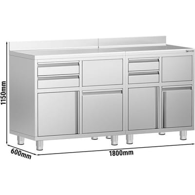 GGM Gastro Arbeitsschrank - für Kaffeemaschine - 1400x600mm - mit 4 Schubladen, 4 Türen, 2 Abklopfschubladen & Aufkantung