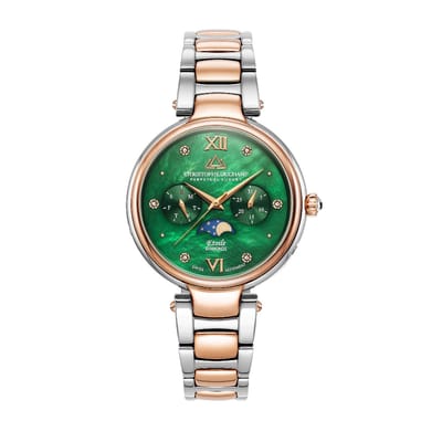 Christophe Duchamp ETOILE Silver/Rose Gold Green - Luxe Tweekleurig Damesorloge - Groene Wijzerplaat