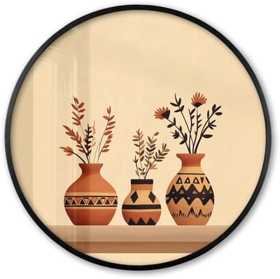 Poster in lijst Rond - Fotolijst 60x60 cm - Posters - Vazen - Bloemen - Bladeren - Minimalistisch - Ronde posterlijst zwart - Decoratie - Wanddecoratie woonkamer - Muurdecoratie slaapkamer
