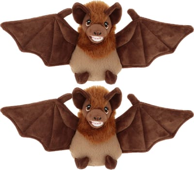 Keel Toys pluche vleermuis knuffeldier - 2x - bruin - vliegend - 15 cm