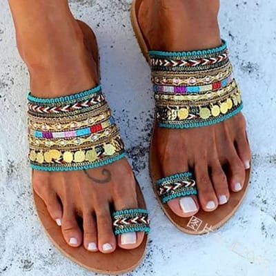 Slippers Dames Sandalen Zomer Griekse Stijl Boho Folk-custom Dames Platte Schoenen Casual Ademend Comfortabel Strand Dames Slippers 39 black
