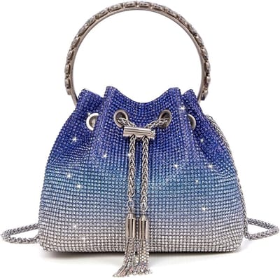 Ynkkvre - Dames Avondtas - Handtas - Glitter Clutch - Metallic Clutch - Sparkle Mini Tas - Strass Steentjes & Zijden Voering - Magnetische & Ritssluiting - Disco Ball Effect - Geschikt voor Bruiloft & Gala - Paars