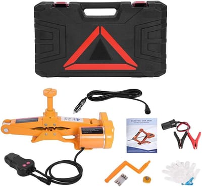 3 Ton Electric Jack - 12 V DC - Lifting Hitch - Two-Stage Lifting Height (12-35 cm en 17-42 cm) met Opbergdoos en Handschoenen voor SUV - Van - Werkplaats - Nooduitrusting