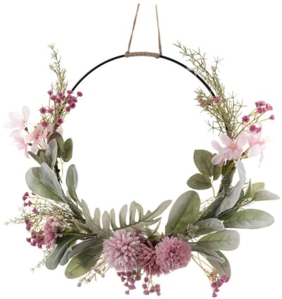 Bloemenkrans Roze 41 cm – Deurkrans met Kunstbloemen voor Voordeur, Muur & Interieur – Sfeervolle Decoratie voor Alle Seizoenen, Bruiloft & Feest