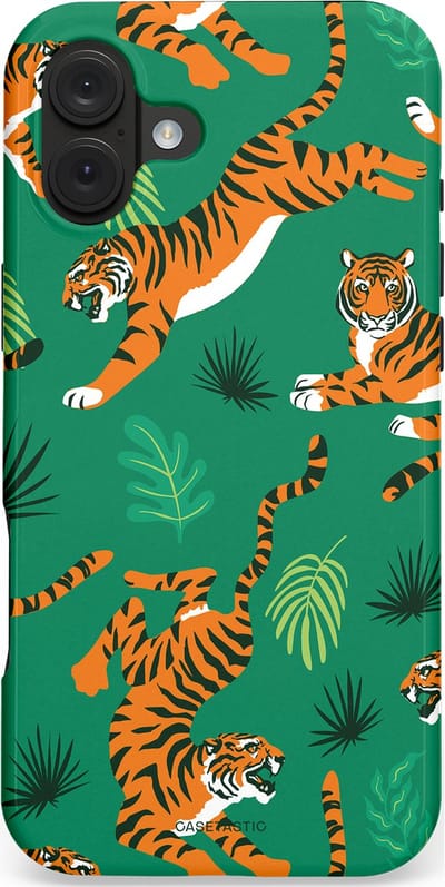 Casetastic hoesje geschikt voor Apple iPhone 16 Plus - MagSafe - Dubbellaagse bescherming - Oerwoudkracht - Fashion Case - Donkergroen Oranje Bruin