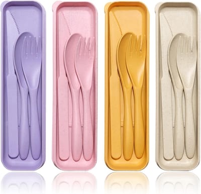 Herbruikbare Reisbestekset met Etui - Campingbestek met Lepel, Mes en Vork - Ideaal voor Lunchbox en Picknick, Duurzaam en Handig voor Buitenactiviteiten