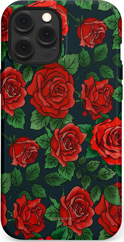 Casetastic Hoesje Geschikt voor Apple iPhone 12 Pro Max Magsafe - Stijlvolle Beschermende Duo-layer Case - Rozen rood